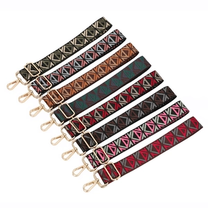 Adjustable Bag Strap Replacement Ethnic Style Geometric Pattern Polyester Fabric Crossbody Shoulder Belt With Metal Swivel Hooks
