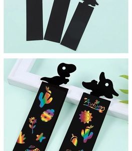 Rainbow animal scratch bookmarks showing black coating and colorful DIY creative patterns