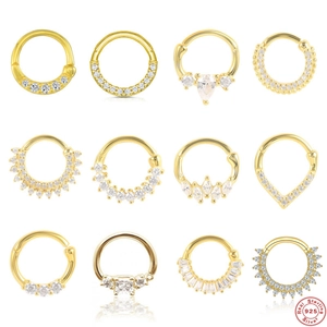 925 Sterling Silver Nose Ring Septum Clicker Women Hinged Cartilage Earring Piercing Jewelry Inlaid Zirconia Gold Plated