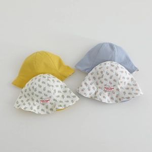 Baby reversible sunflower sun hats in ginger and blue cotton fabric for 5-18 months