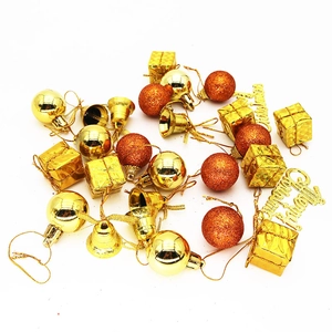 26pcs luxury Christmas tree ornament set including gold bells, balls, and gift boxes