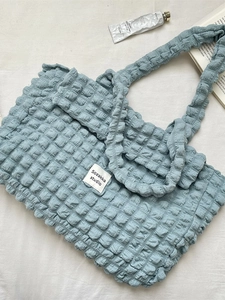 Women Pleated Bubble Tote Bag Large Capacity Polyester Cloud Shoulder Handbag Casual Commute Korean Street Style