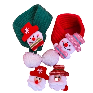 Handmade knitted Christmas pet collar set with snowman and santa decorations for cats