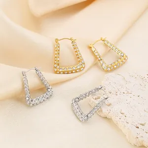 Rhinestone Geometric U-Shaped Hoop Earrings Stainless Steel Gold Plated Minimalist Luxury Fashion Jewelry For Women