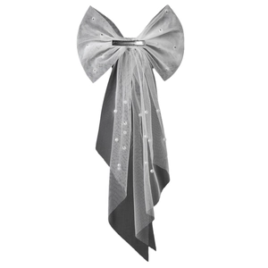 Elegant tulle bow hair clip with pearls for wedding bridal hairstyle accessories