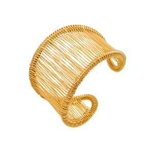 Bracelet manchette doré multicouche avec texture de fils métalliques tressés