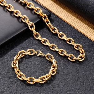 Edelstahl Dicke O-Kette Halskette Und Armband Hip Hop Punk Stil Polierter Metallschmuck Für Herren Und Damen
