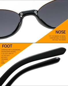 Detail view of ergonomic nose pads and temples of cat eye sunglasses for women