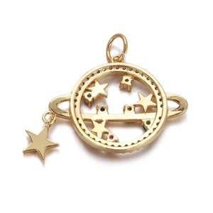 Minimalist gold-plated Saturn necklace with colorful zircons and star pendant charm