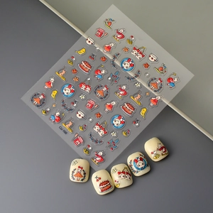 Cute bunny and fruit embossed nail art stickers with 3D strawberry and cherry designs