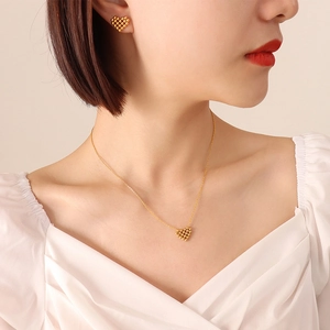 Heart Necklace And Earrings Titanium Steel 18K Gold Plated Beaded Dainty Jewelry For Women Minimalist Fashion Accessory