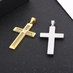 Pendentifs croix à double couche en maille or et argent de style hip hop en acier