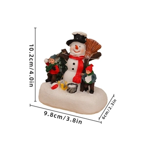 Luminous resin snowman figurine with kids and dimensions for Christmas table decor