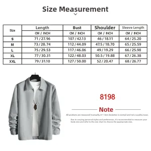 Detailed size chart for men jacquard casual jacket showing measurements from S to XXL
