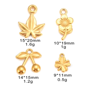Golden stainless steel maple leaf, sunflower, cherry, and clover DIY jewelry pendants