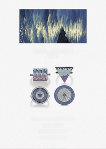 Detailed view of S925 silver rings set with geometric shapes and micro-pave zircons