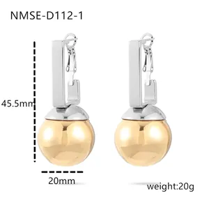 Golden 18K titanium steel geometric ball drop earrings with silver hook 45.5mm