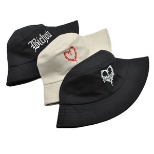 Embroidered Heart Gothic Letter Cotton Bucket Hat Sun Protection Breathable Outdoor Casual Travel Packable Sunshade Cap