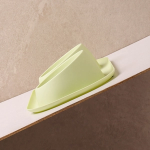 Modern tilted light green double pet bowl with splash-proof tray for cats and dogs