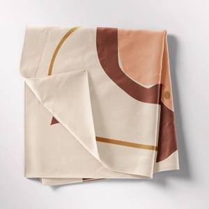 Close-up of bohemian tapestry with Nordic abstract patterns and fine fabric texture