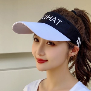 Women's outdoor sun visor hat in black and white with QHAT embroidery and large brim