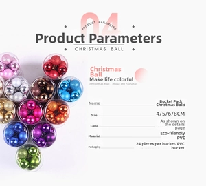 Detail of multi-colored PVC Christmas balls in a barrel for holiday tree decoration