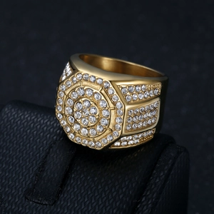 Luxurious gold-plated hip-hop ring with sparkling full-set diamonds for men