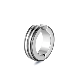 Minimalist silver and black striped titanium steel clip-on hoop earrings for men
