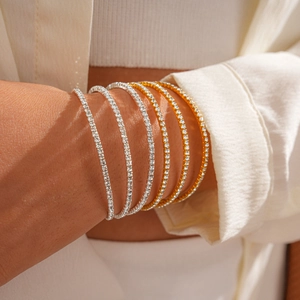 Layered Rhinestone Open Bangle Copper Geometric Elegant Luxury Vintage Aesthetic Fashion Hand Jewelry For Women