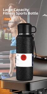 Detail of 1500ML matte black stainless steel thermos bottle with portable handle and 316 liner