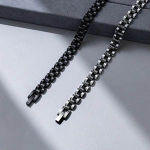 Minimalist matte black and polished silver stainless steel watch link bracelets in dual tones