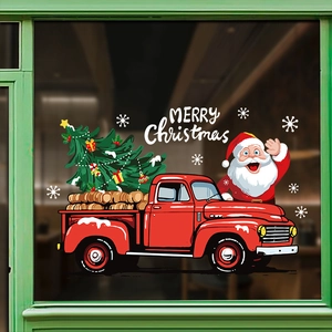 Christmas Static Window Stickers PVC Red Truck Santa Claus Snowflake Reversible Pattern Removable Holiday Decoration