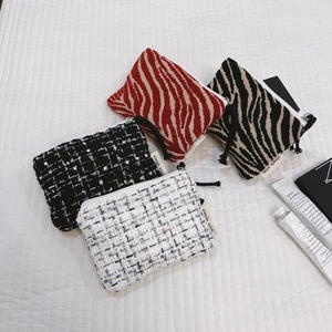 Mini Coin Purse Jacquard Fabric Tweed Zebra Stripe Small Zipper Storage Bag For Cards Lipstick Earphones