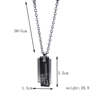 Detailed view of dual-tone rectangular pendant showing 3.5cm height and 1.5cm width dimensions
