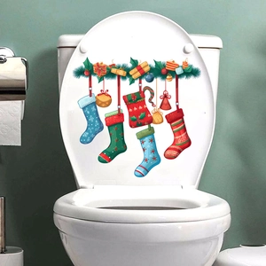 Christmas stocking wall stickers with gift boxes and bells for home holiday decoration