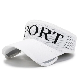 Breathable white knitted sun visor with SPORT text for outdoor running and sports