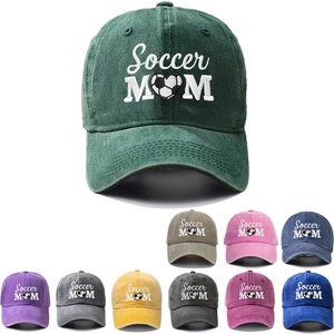 Washed Cotton Baseball Cap Soccer Mom Embroidery Heart Soccer Pattern Vintage Distressed Hat For Women Outdoor Sun Protection