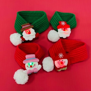 Pet Christmas Scarf Knitted Acrylic Wool Festive Neckwear With White Pom Pom And Cartoon Decor For Cats Dogs