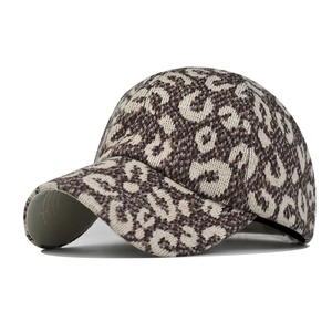 Thick knit baseball cap with leopard pattern for women, ideal for autumn and winter warmth