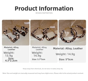 Three leopard print earring styles in rectangle, square and hoop shapes with leather detail