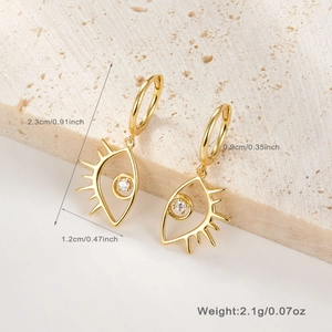 Detailed size specifications of the gold Evil Eye hoop earrings with measurements and weight