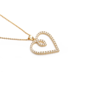 Elegant gold plated heart pendant necklace with micro-paved cubic zirconia crystals