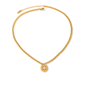 Golden horseshoe necklace with water-drop zircon and cuban chain for women