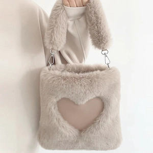 Borsa A Spalla In Peluche Con Ritaglio A Cuore Borsa A Tracolla In Pelliccia Sintetica Per Donna Autunno Inverno