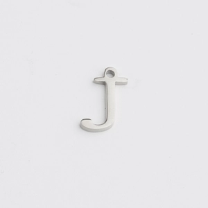 Polished silver stainless steel letter J pendant with top ring for DIY necklace making