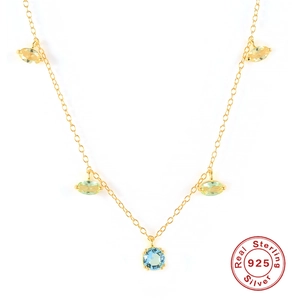 S925 Sterling Silver necklace with turquoise cross and water drop gems in gold finish