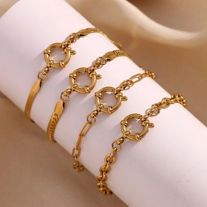 Fashion Stainless Steel Gold Plated Chain Bracelet For Women Minimalist Geometric Snake Link Bracelet With Large Spring Clasp Niche Design Jewelry Gift