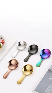 Set of five colorful 304 stainless steel round spoons for ice cream and desserts