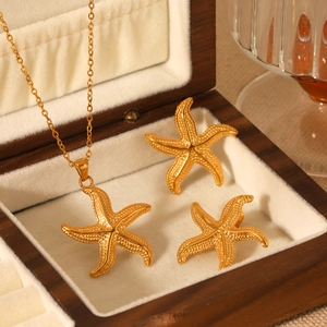 Collier Pendentif Étoile De Mer Et Boucles D Oreilles Acier Inoxydable Style Océan Bijoux Dorés Pour Femmes