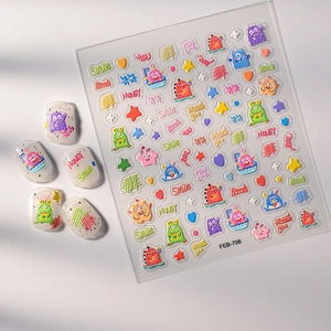Détails d'autocollants 3D pour ongles à motif de monstres avec des textures en relief